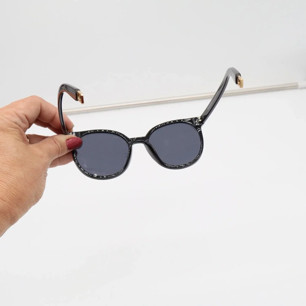 Sojos Sunglasses Women OS Round Cat Eye Black Gold Detail Excellent